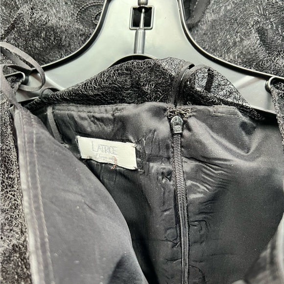 Latrice Black Sheer floral black tie lined dress midi length - Picture 12 of 14